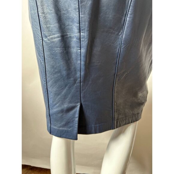 Mario Zarelli Womens Leather Pencil Skirt Blue Knee Length Lined 8 - Picture 3 of 11